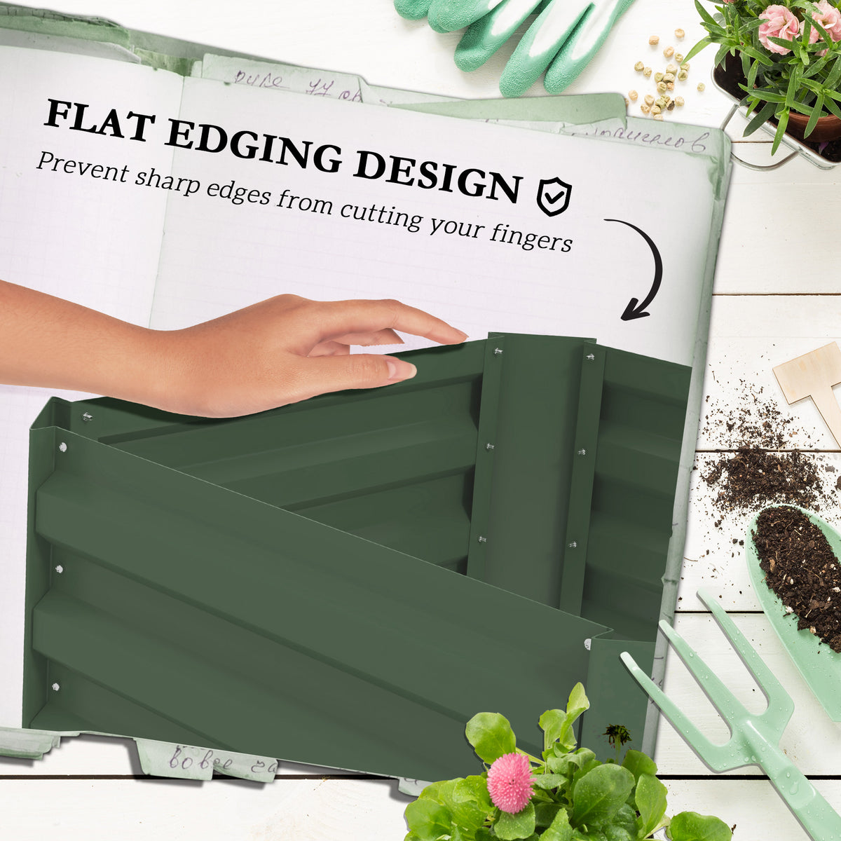 Galvanized Raised Garden Bed With Tomato Cage Trellis, 24" x 24" x 55" Green Metal Planter Box for Climbing Vines