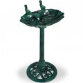Resin Bird Bath With Solar Fountain, Dark Green Shell-Edge Basin on Pedestal, 1.4W Solar Pump, Outdoor Garden Decor