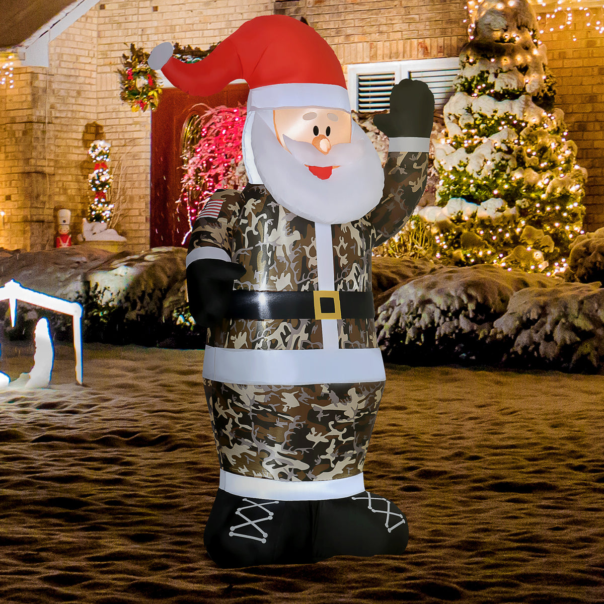 8 ft Christmas Inflatable Santa Claus in Camouflage, LED Lighted Blow-Up Outdoor Yard Decoration