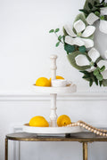 Two-Tiered Round Wooden Tray, White Farmhouse Tiered Serving Stand, 11.8 x 15.4 in.