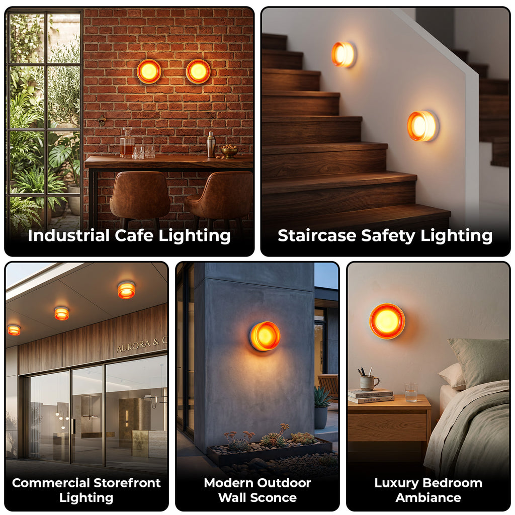 Minimalist Round LED Wall Light, Red Concave Shade Modern Wall Sconce for Bedside, Bathroom Vanity and Hallway