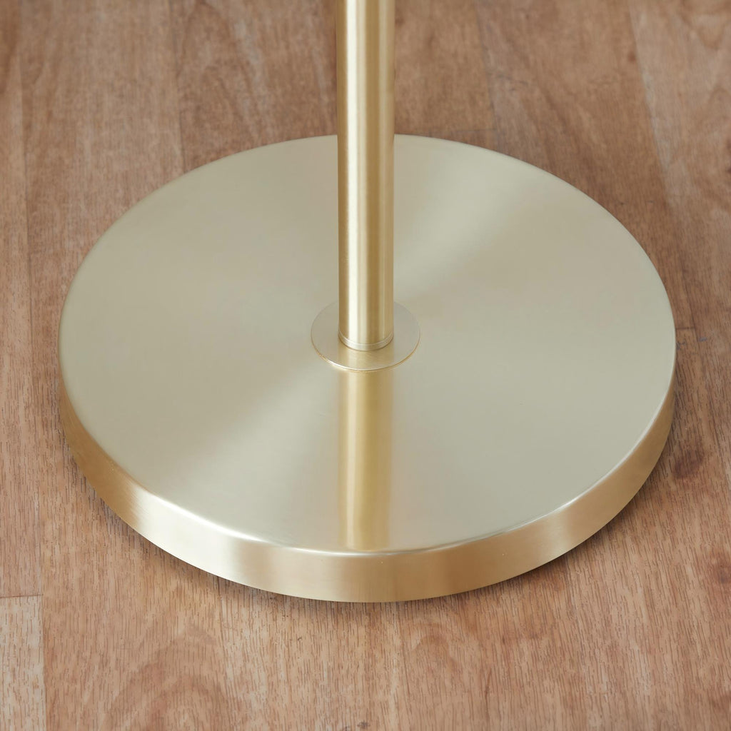 Gold Metal Floor Lamp With Tiered Off-White Linen Shade, 63.5 Inch Contemporary Standing Lamp