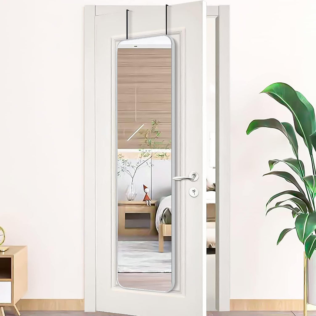 Over-the-Door Full Length Mirror, 47 x 14 in Silver Aluminum Frame Rectangular Wall Mirror