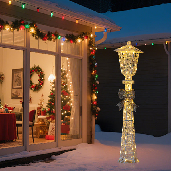 5 Ft Lighted Christmas Lamp Post with Bow, 110 Warm White LED Pre-Lit Indoor Outdoor Holiday Yard Decoration