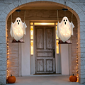 Solar Hanging Ghost Swing Halloween Decorations, 2 Pack Lighted Outdoor Ghost Decor With Warm White LED String Lights
