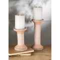 Tall Clay Pillar Candle Holder, Terracotta Textured Candle Stand, 4 x 4 x 10 Inch