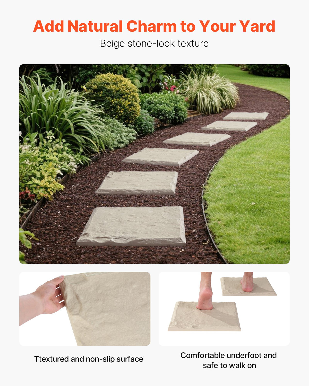 Decorative Garden Stepping Stones With Stakes, 4 Pack, 15.5 x 15.5 In Beige Stone-Look Walkway Pavers