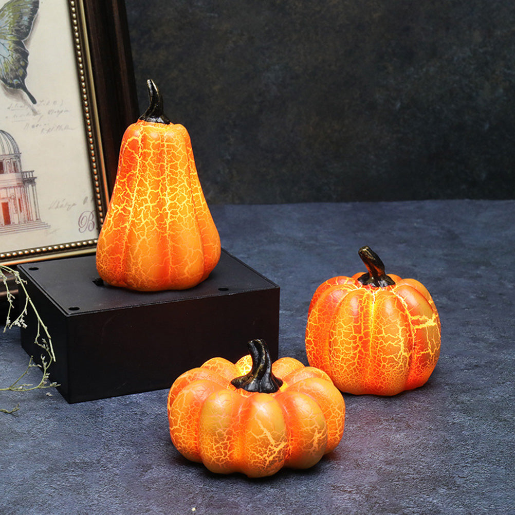 LED Pumpkin Lantern, Resin Halloween Pumpkin Light in Long, Round and Flat Shapes