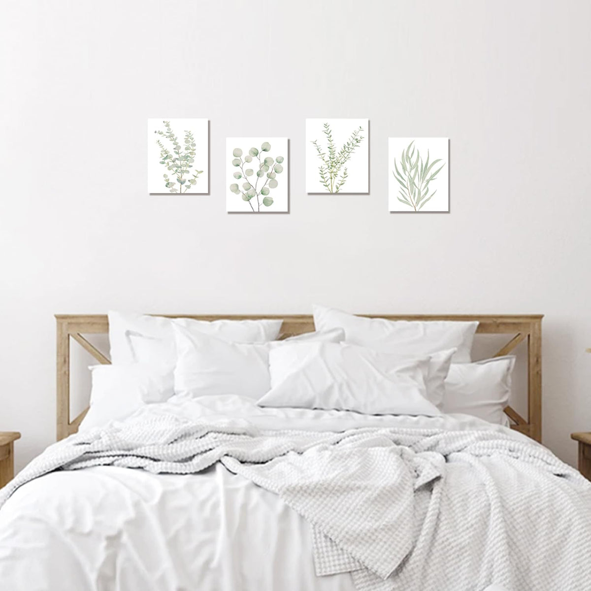Botanical Eucalyptus Canvas Wall Art, Set of 4 Framed 8x10 Sage Green Prints for Bathroom and Bedroom