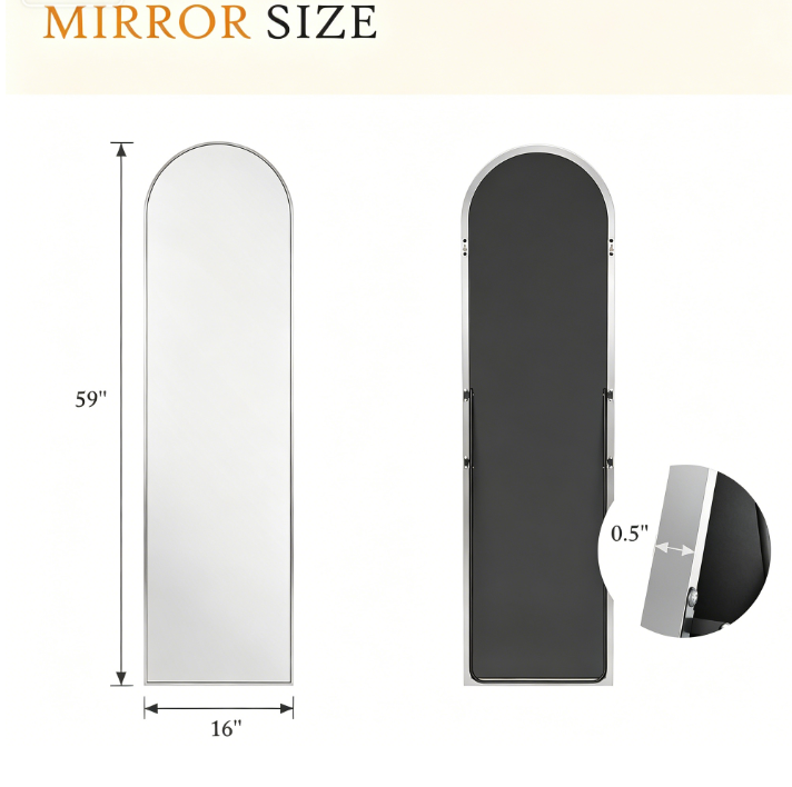 Arched Full Length Mirror, 59" x 16" Aluminum Frame Floor Standing Mirror for Bedroom, Hanging or Leaning