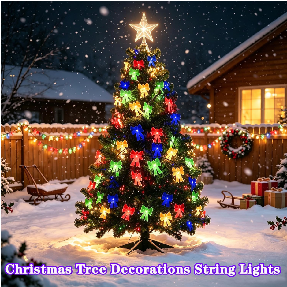 Solar Bow String Lights, 50 LED Multicolor Christmas Fairy Lights, 30.68 ft Waterproof Outdoor Garden Decor with 8 Modes