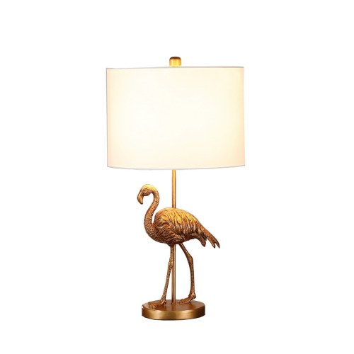 Flamingo Table Lamp, 26 Inch Matte Gold Resin Accent Lamp With White Drum Shade