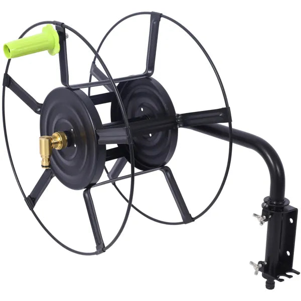 Wall Mount Garden Hose Reel With 180 Degree Swivel, Holds 82 Ft of 5/8 In Hose, Steel Hose Hanger With Quick Connectors