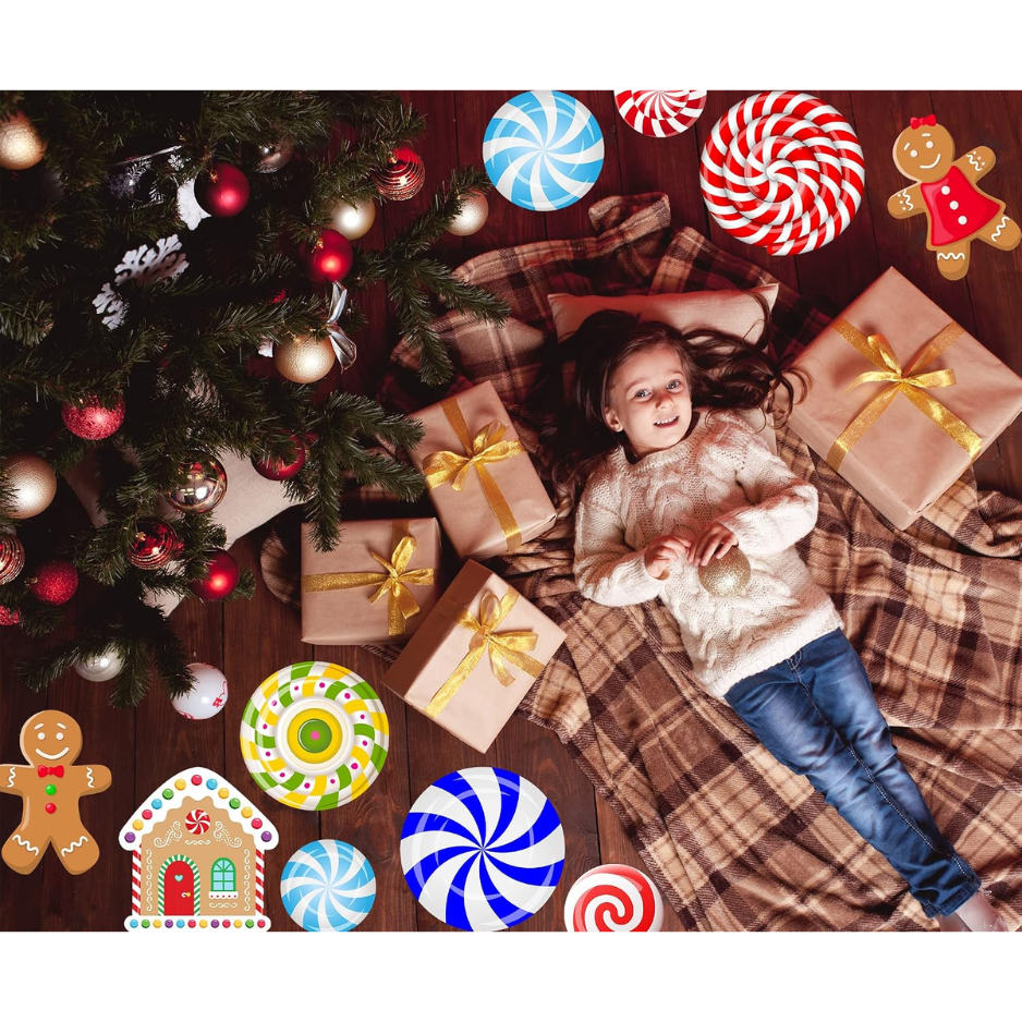 Christmas Candy Wall Stickers, 8 Sheets Peppermint Candyland Decals With Candy Canes and Gingerbread Cutouts