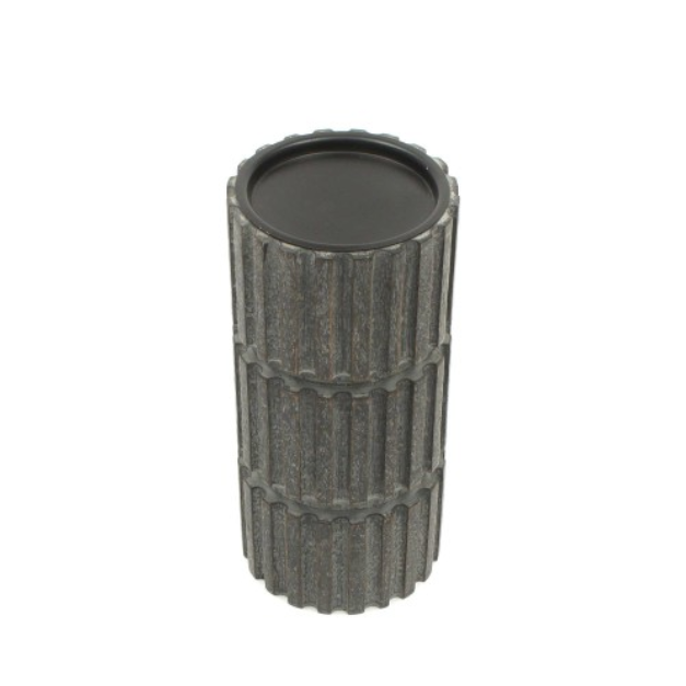 Wooden Pillar Candle Holder, Carved Ribbed Centerpiece Candle Stand, 4 x 12 in.