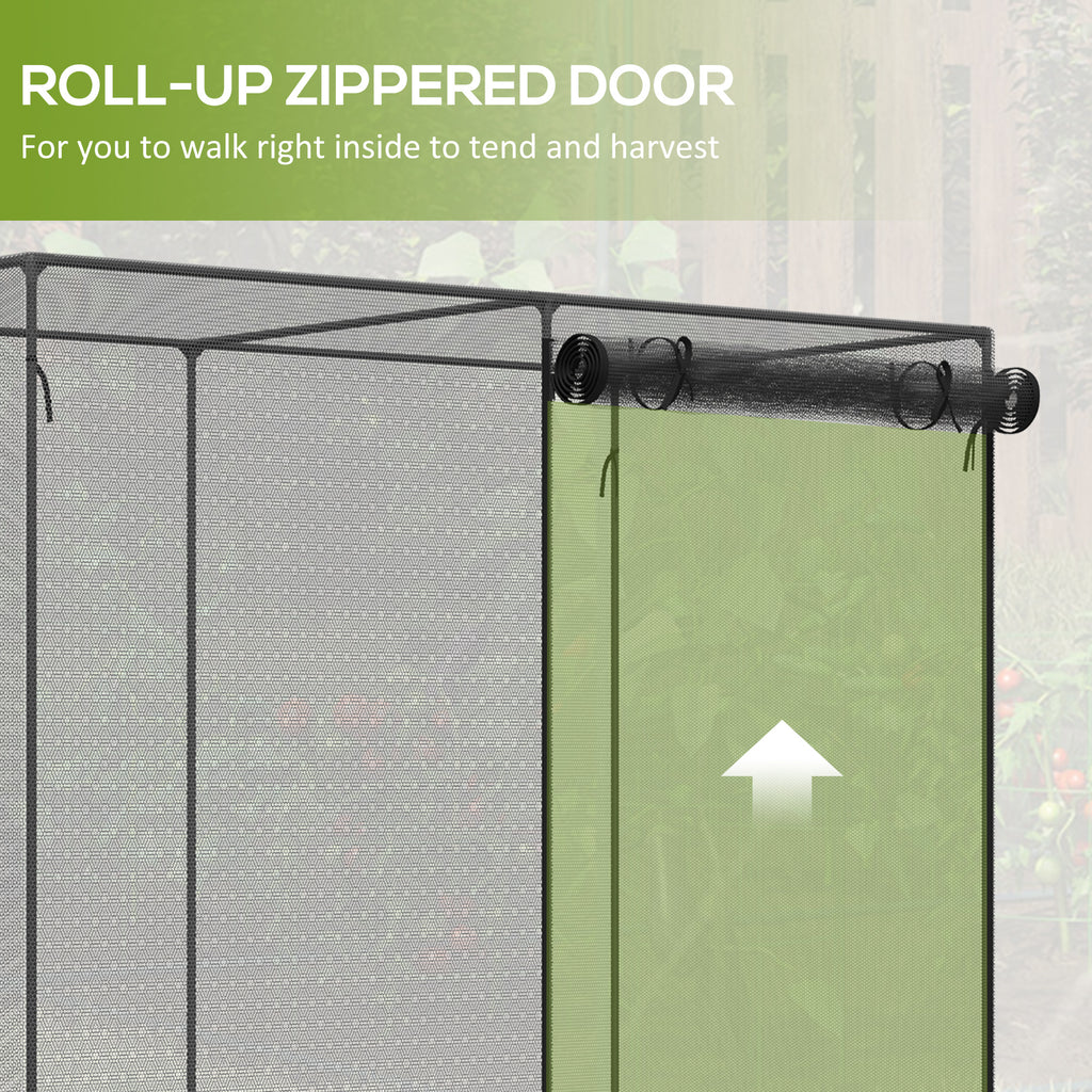 Crop Cage Plant Protector, 6 x 3 ft Walk-In Garden Netting Cover with Zippered Roll-Up Door, Steel Frame, Ground Stakes and Storage Bag, Black