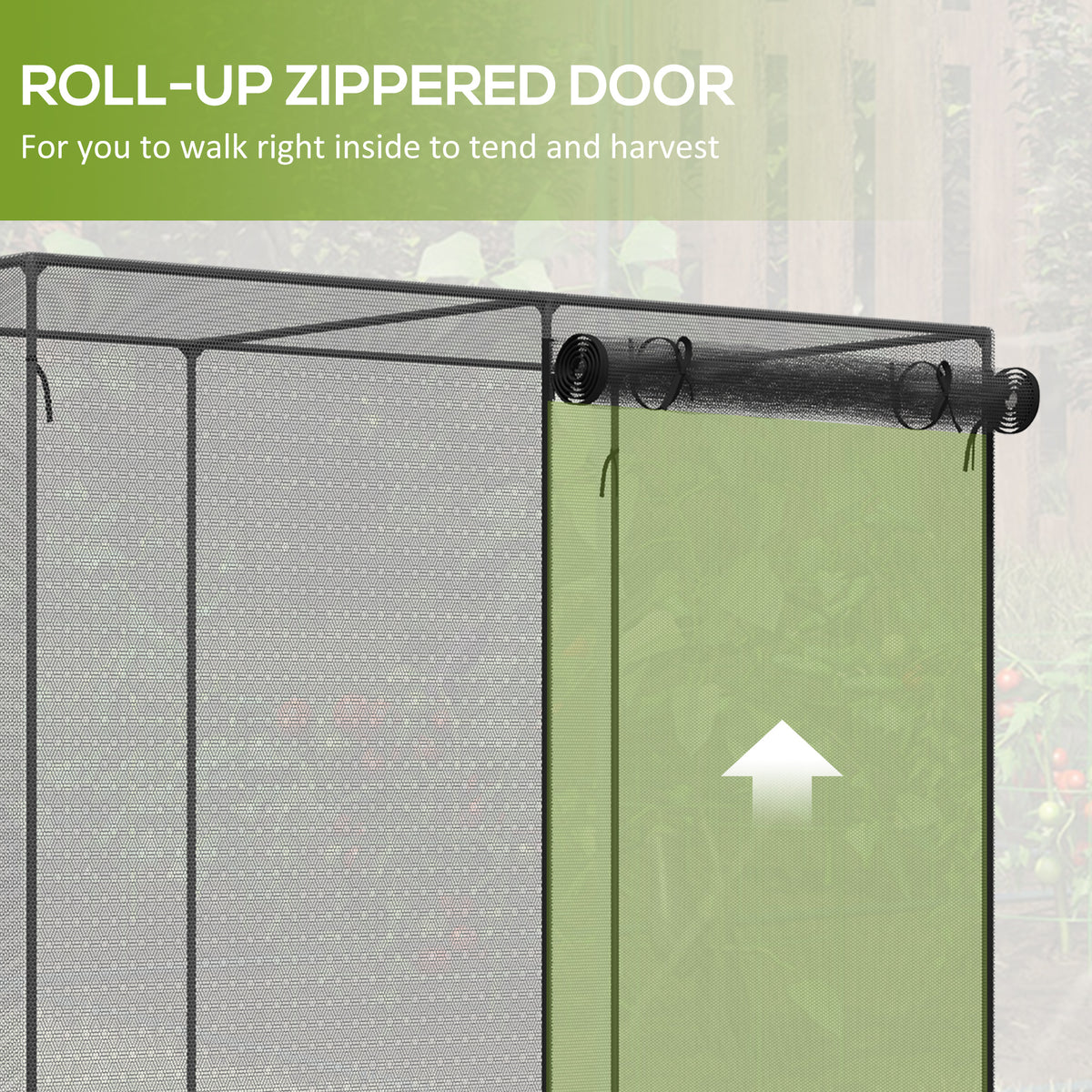 Crop Cage Plant Protector, 6 x 3 ft Walk-In Garden Netting Cover with Zippered Roll-Up Door, Steel Frame, Ground Stakes and Storage Bag, Black