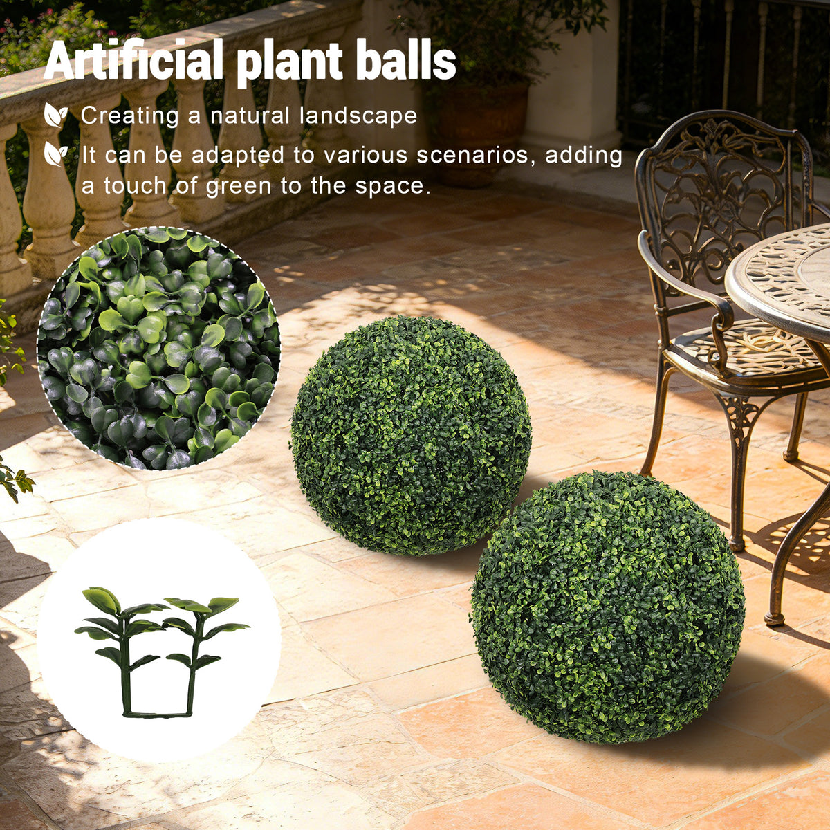 Artificial Topiary Balls 18.5 in Faux Boxwood Spheres, Set of 2, Green Outdoor Porch Patio Planter Decor