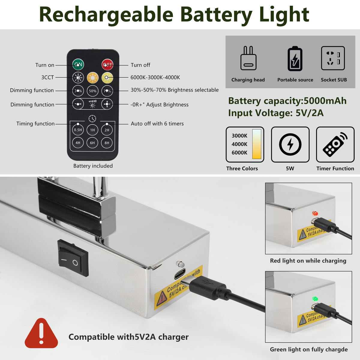 Battery Picture Light, 16 Inch Wireless LED Art Light With Remote, Chrome Metal Rechargeable Wall Sconce for Paintings and Photo Frames