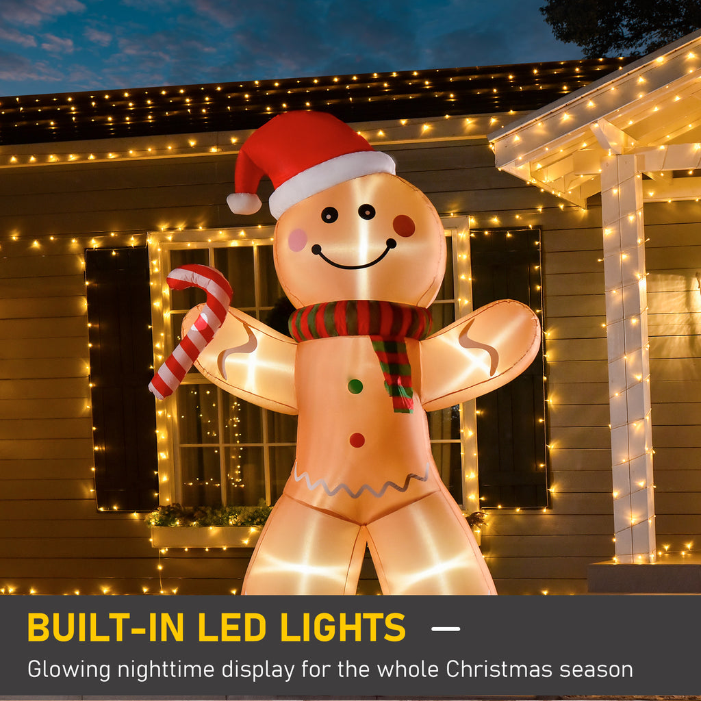 8 Ft Christmas Inflatable Gingerbread Man With Candy Cane, LED Lighted Outdoor Yard Decoration