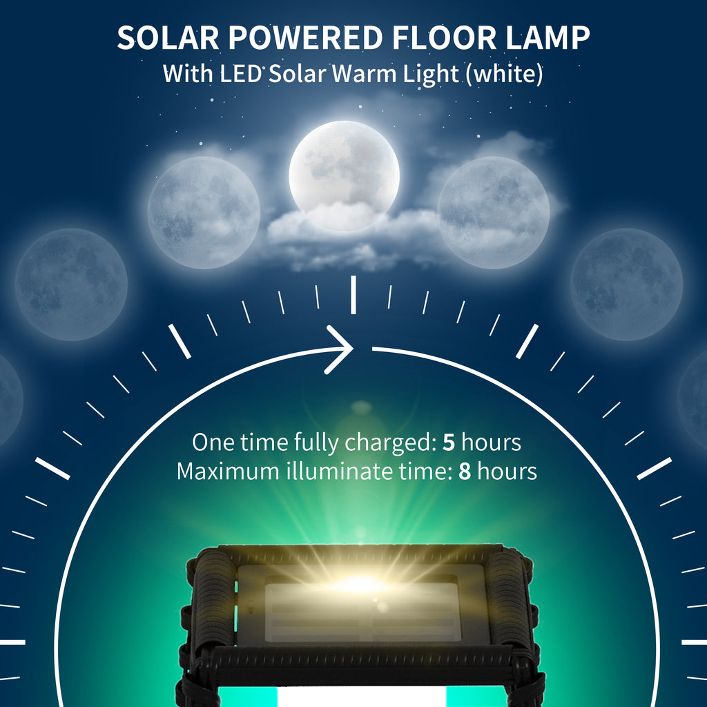 Solar Floor Lamp, Black PE Rattan Outdoor Garden Lantern for Patio, Pathway and Driveway, 26.75" Tall