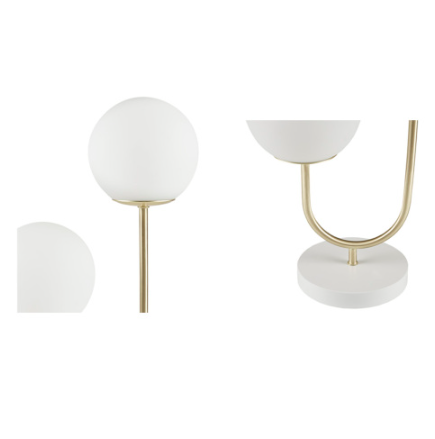 2-Light Globe Table Lamp, Gold Metal With Frosted Glass Globes and White Base, 20 in. Modern Bedside Lamp