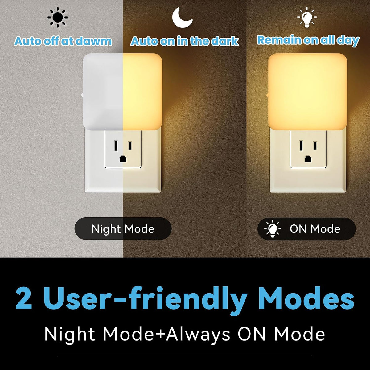 Dusk to Dawn Plug-In LED Night Light, 2 Pack, Soft White 2700K Auto On/Off Sensor for Bedroom, Nursery, and Hallway