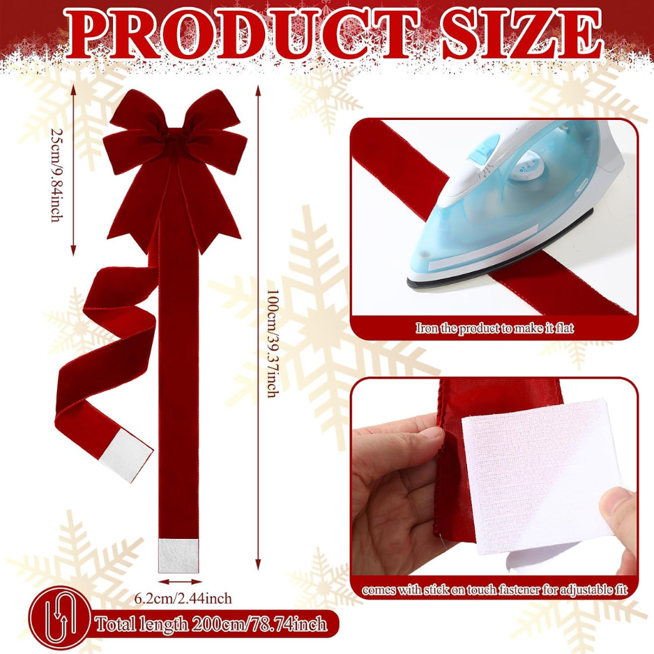 Burgundy Velvet Christmas Cabinet Bows, Set of 6 Large Door Bows With 78.7 Inch Ribbons for Kitchen and Holiday Decor