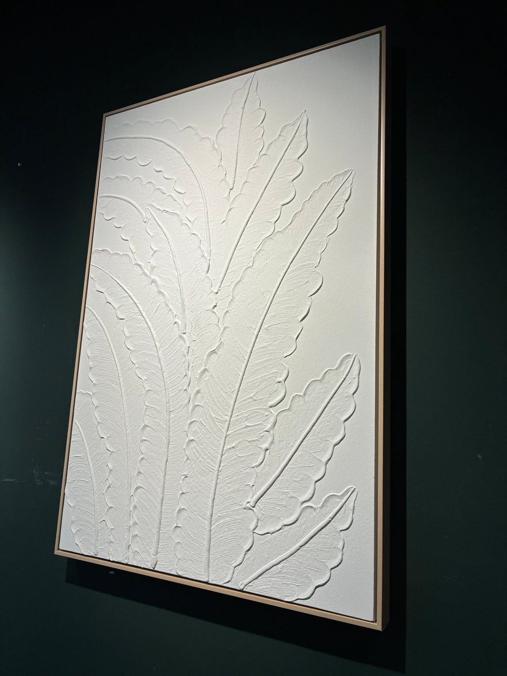 Framed Botanical Leaf Wall Art, 25 x 37 in Antique White Textured Canvas Painting, Minimalist Neutral Decor, Ready to Hang