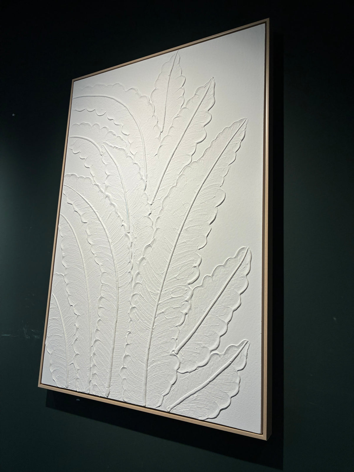 Framed Botanical Leaf Wall Art, 25 x 37 in Antique White Textured Canvas Painting, Minimalist Neutral Decor, Ready to Hang