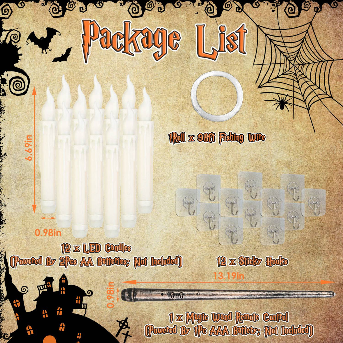 Floating LED Candles With Magic Wand Remote, 12 Pack Flameless Flickering Taper Candles With Hooks and Hanging Wire