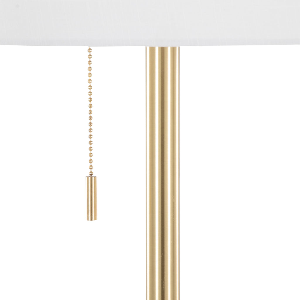Gold Metal Floor Lamp With Tiered Off-White Linen Shade, 63.5 Inch Contemporary Standing Lamp