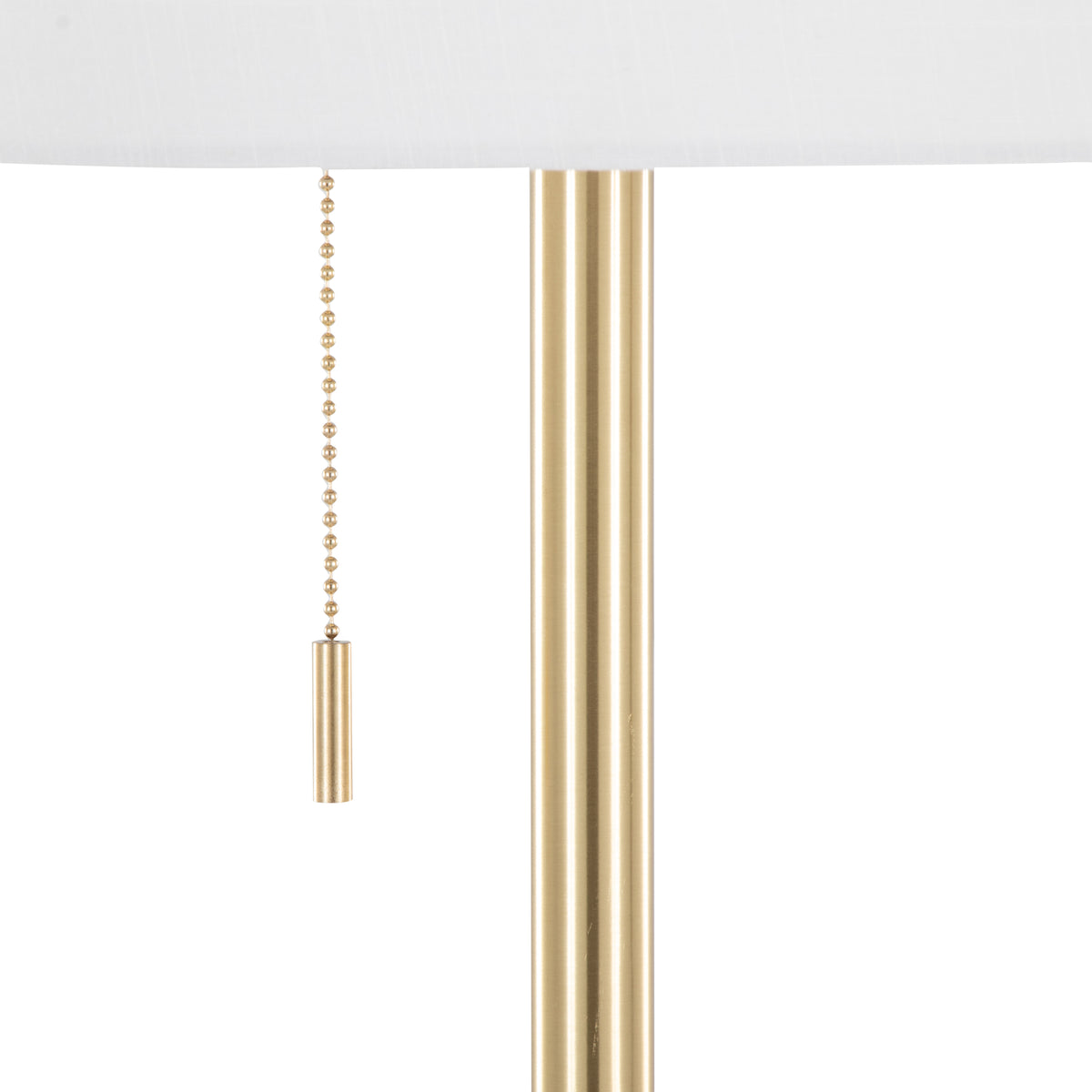 Gold Metal Floor Lamp With Tiered Off-White Linen Shade, 63.5 Inch Contemporary Standing Lamp