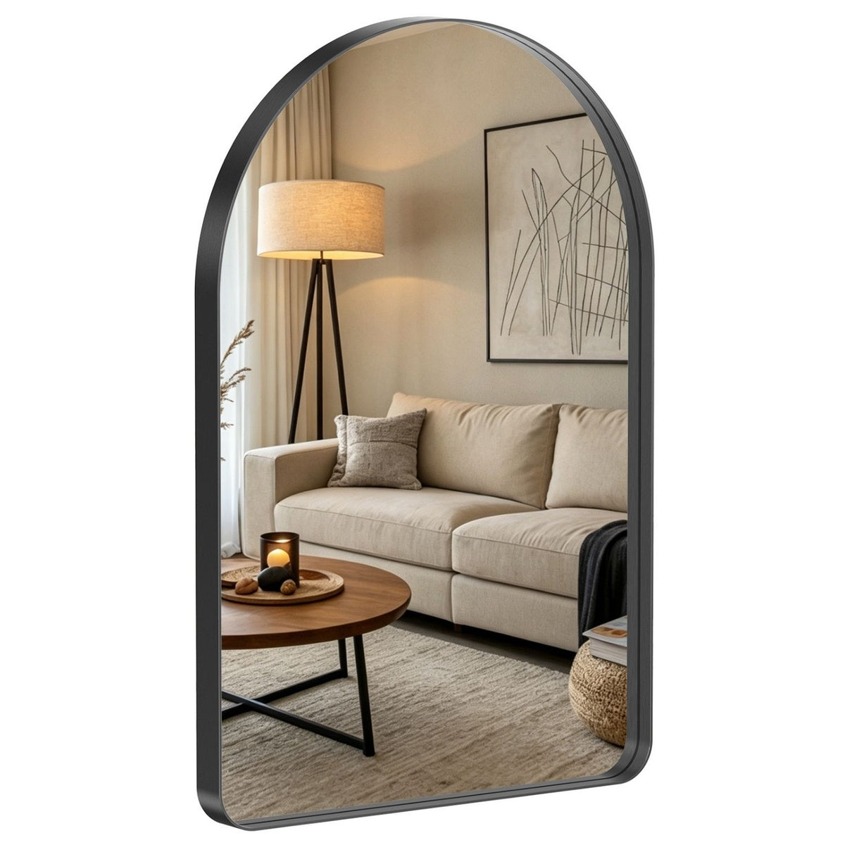 Arched Wall Mirror with Matte Metal Frame, Black or Gold, Modern Bathroom Vanity Mirror for Living Room and Entryway
