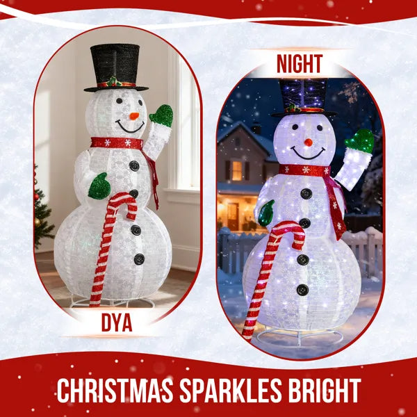 Lighted Snowman Christmas Yard Decoration, 5.7 Ft Pre-Lit Pull Up Snowman With 210 White LEDs, Top Hat, Red Scarf and Candy Cane