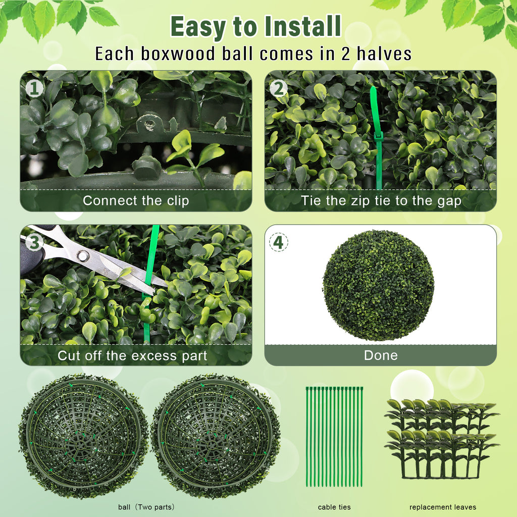 Artificial Topiary Balls 18.5 in Faux Boxwood Spheres, Set of 2, Green Outdoor Porch Patio Planter Decor