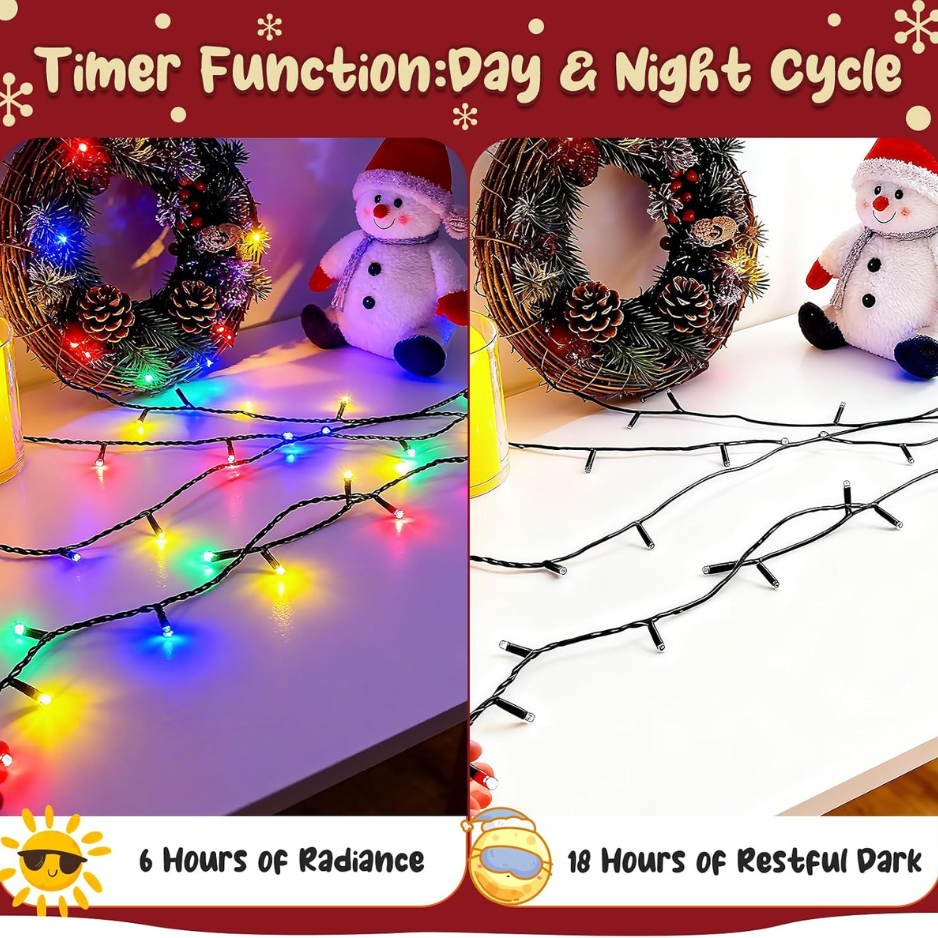Battery Operated Christmas String Lights, 50 LED Multicolor Waterproof Fairy Lights With Timer, 16.4 ft Green Wire