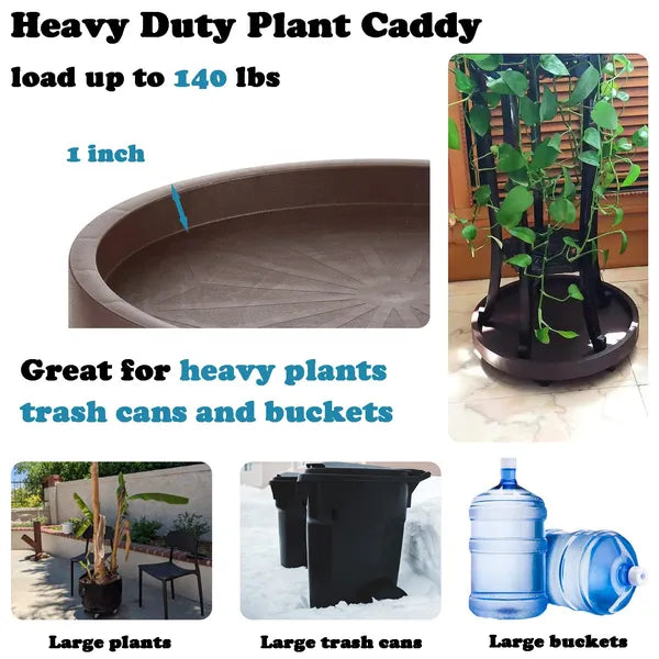 Rolling Plant Caddy With Locking Casters, 8 Pack, 12.2 Inch Round Brown Plant Dolly for Indoor and Outdoor Pots