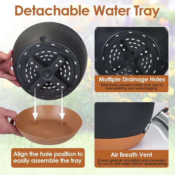 Hanging Planters With Drainage Holes, Set of 4 Self-Watering Plastic Flower Pots, 9.64 In Black and Tan