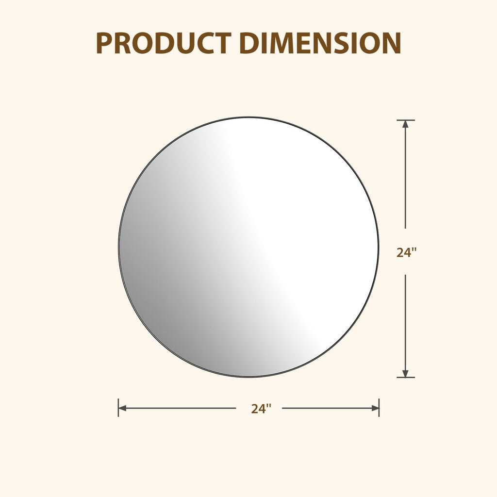 Round Wall Mirror With Brushed Aluminum Frame, Tempered Glass Bathroom Vanity Mirror in Black or Gold, 20 to 30 Inch