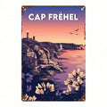Cap Fréhel Lighthouse Metal Wall Sign, Vintage French Coastal Sunset Art for Home, Bar, Café or Garage