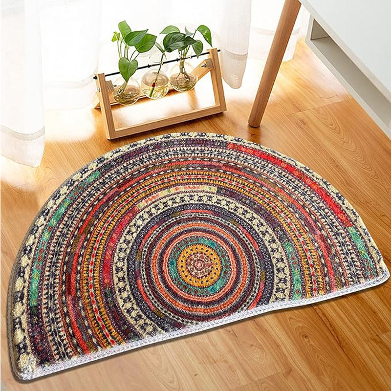 Bohemian Half Round Door Mat, Mandala Semi Circle Non-Slip Entryway Rug in Multicolor, 3 Sizes