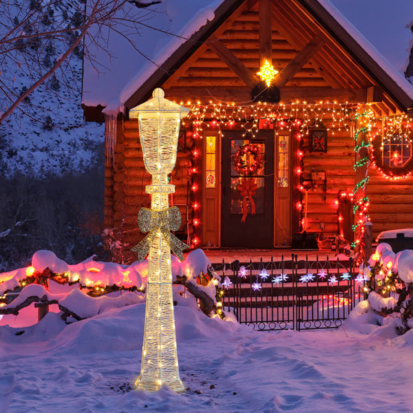 5 Ft Lighted Christmas Lamp Post with Bow, 110 Warm White LED Pre-Lit Indoor Outdoor Holiday Yard Decoration