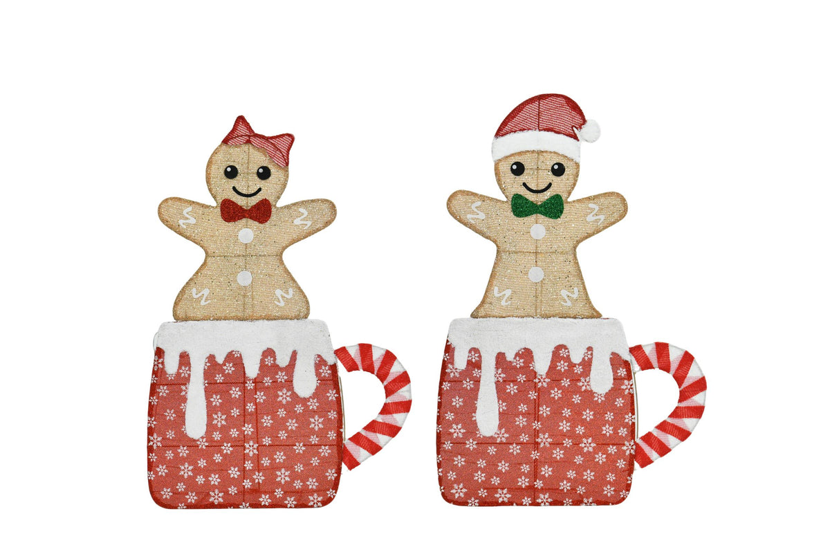 Lighted Gingerbread Man Christmas Decorations, Set of 2 Warm White LED Cocoa Mug Yard Figures
