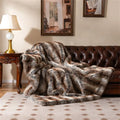 Faux Fur Throw Blanket, 60" x 80" Brown Taupe Fox Fur Blanket With Reversible Fleece Lining