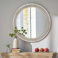 Vintage Round Wall Mirror, 23.62" Distressed White Beaded Frame Mirror for Bathroom, Living Room and Entryway
