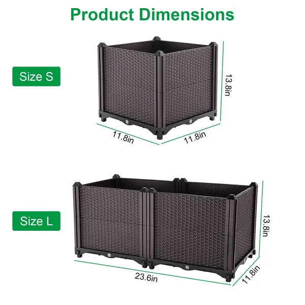 Raised Garden Bed With Self-Watering Tray, Brown Rattan-Look Planter Box for Patio, Balcony, Vegetables and Herbs