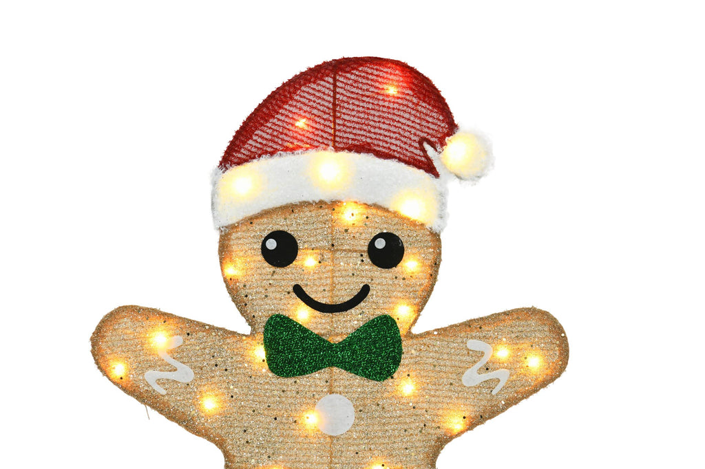 Lighted Gingerbread Man Christmas Decorations, Set of 2 Warm White LED Cocoa Mug Yard Figures