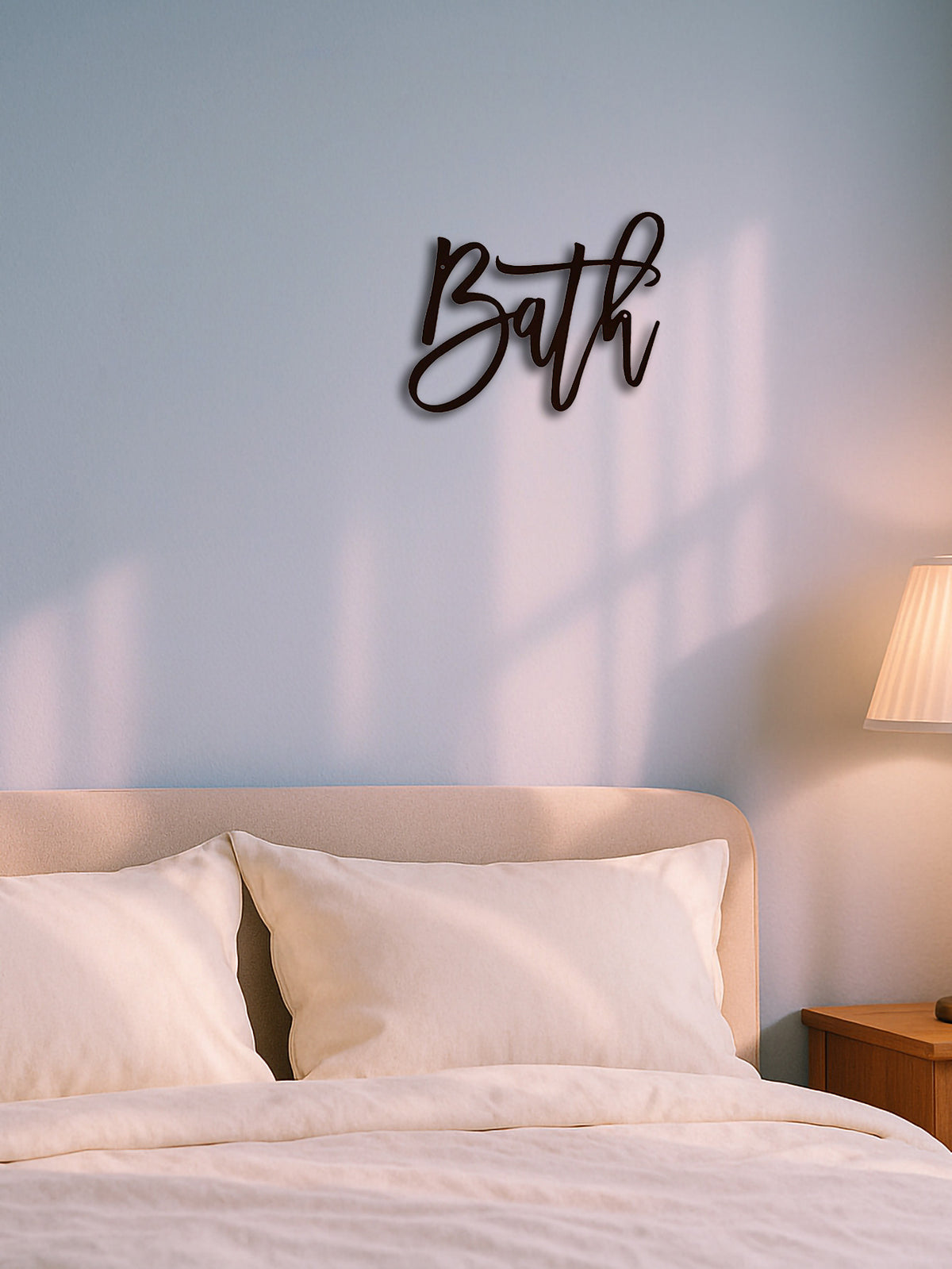 Bath Metal Word Wall Art, Black Script Letter Sign for Bathroom Decor, 11.82 x 9.26 Inches