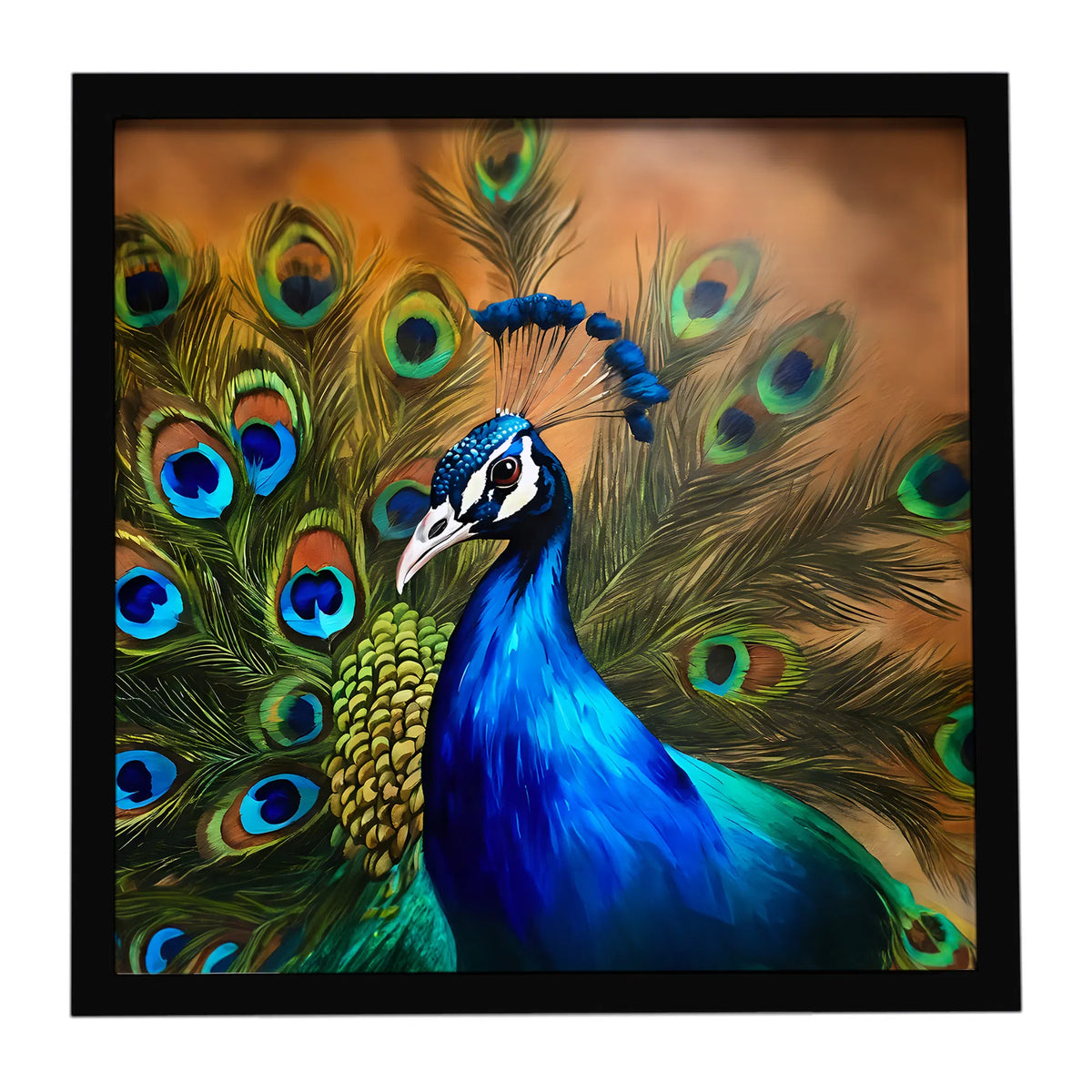 Peacock Framed Metal Wall Art, 8x8 Square Aluminum Print, Black Frame, Ready to Hang Decor